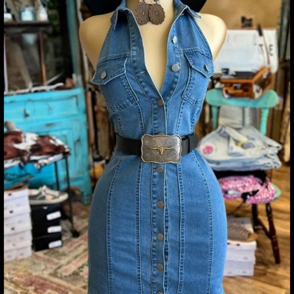 Denim button down dress